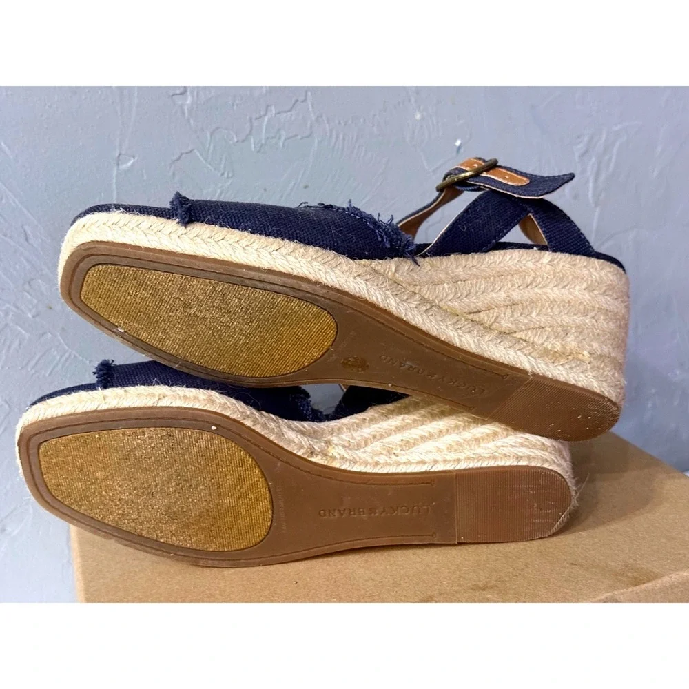 Lucky Brand Mindra Indigo Heavy Canvas Espadrille Wedge Sandals Womens 9.5M